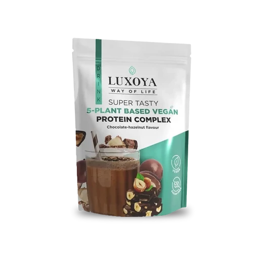 LUXOYA - SUPER TASTY 5-PLANT BASED VEGAN PROTEIN COMPLEX 450 g - Csokoládé-mogyoró ízű