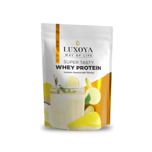 LUXOYA - SUPER TASTY WHEY PROTEIN - PRÉMIUM FEHÉRJE ITALPOR 450 g DOY - Citromos sajttorta ízű