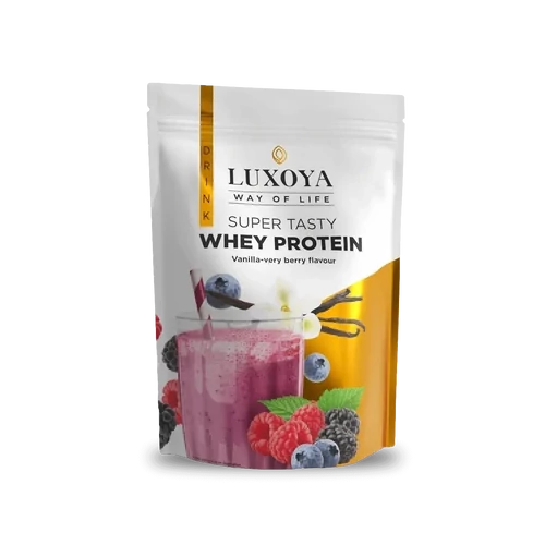 LUXOYA - SUPER TASTY WHEY PROTEIN - PRÉMIUM FEHÉRJE ITALPOR 450 g DOY - Vanília-erdei gyümölcs ízű