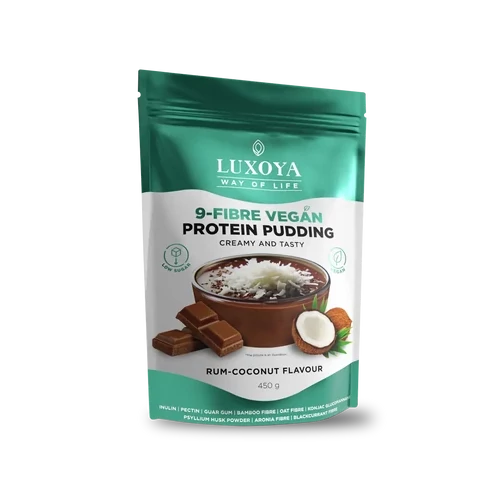 LUXOYA - 9-FIBRE VEGAN PROTEIN PUDDING - VEGÁN FEHÉRJÉT TARTALMAZÓ ROSTPUDING 450 g Rumos-kókuszos csokoládé