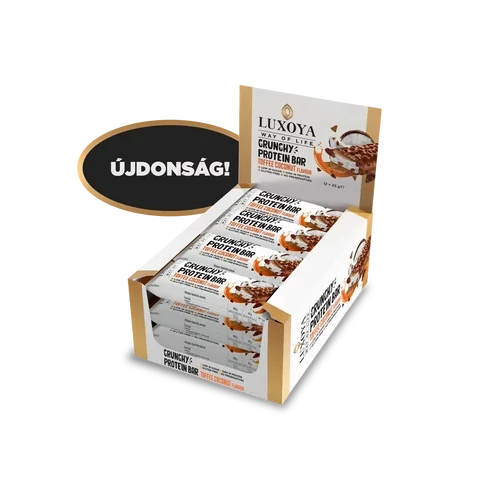 LUXOYA - CRUNCHY PROTEIN BAR - ROPPANÓS FEHÉRJE SZELET 12x45g - Karamella Kókusz ízű