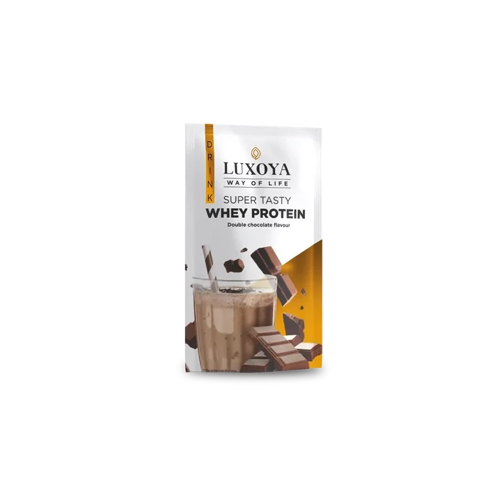 LUXOYA - SUPER TASTY WHEY PROTEIN - PRÉMIUM FEHÉRJE ITALPOR 30 g - Dupla csokoládé ízű - VALÓDI CSOKIDARABOKKAL!
