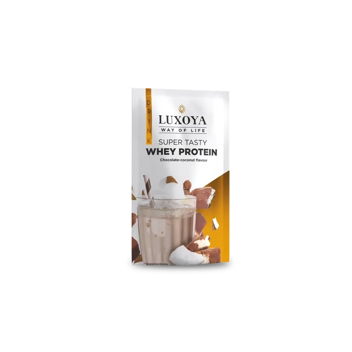 LUXOYA - SUPER TASTY WHEY PROTEIN - PRÉMIUM FEHÉRJE ITALPOR 30 g - Csokoládé-kókusz ízű - VALÓDI CSOKIDARABOKKAL ÉS KÓKUSZRESZELÉKKEL!