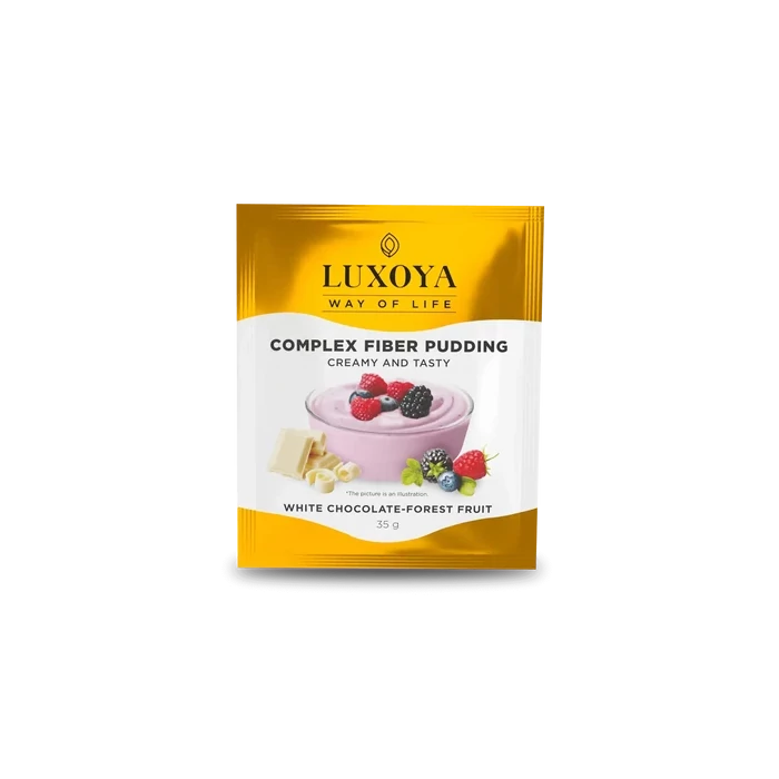 LUXOYA - COMPLEX FIBER PUDDING - ROSTPUDING FEHÉRJÉVEL 35 g - Fehér csokoládé-erdei gyümölcs