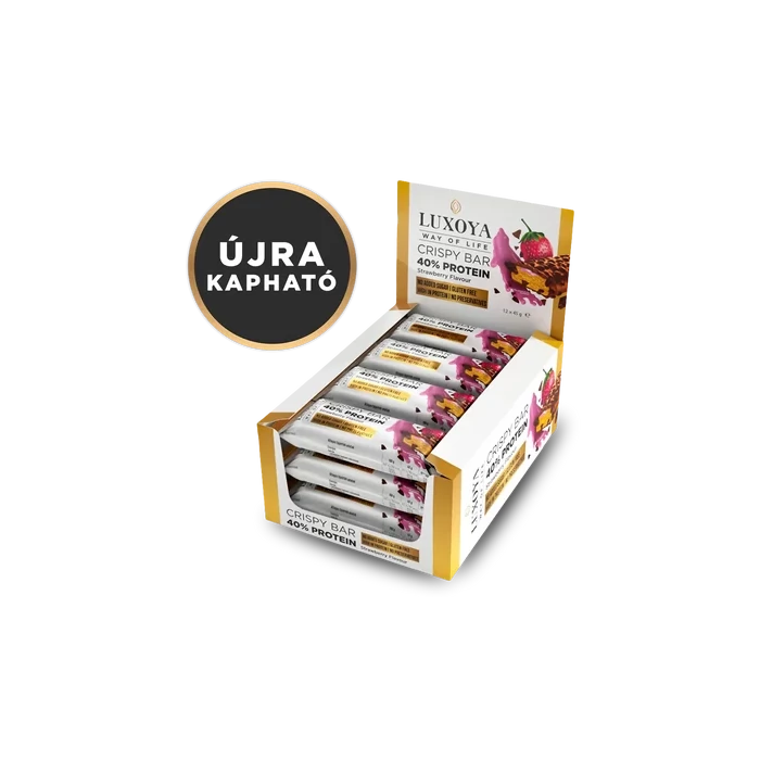 LUXOYA - CRISPY BAR 40% PROTEIN ROPPANÓS FEHÉRJE SZELETEK 12x45 g - Eper
